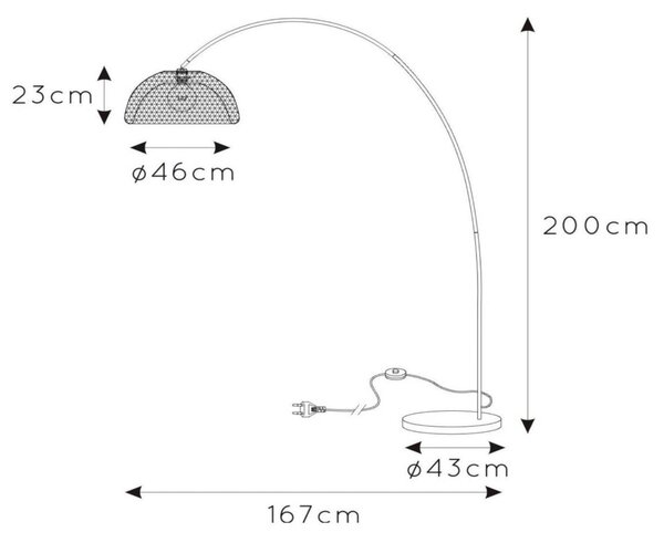 Lucide Lampada ad arco Mesh, Nero, Soggiorno / Sala da pranzo, Metallo, Moderno, Lampada da terra