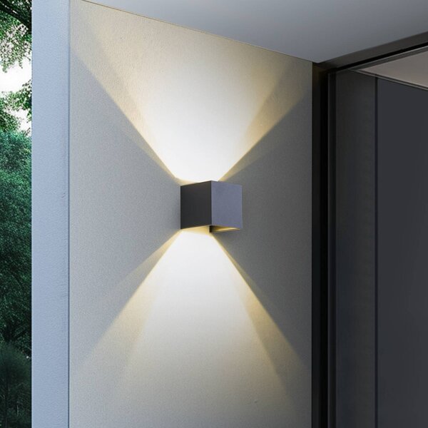Lindby Smart applique da esterni LED Dara grigio angolare CCT RGB Tuya Lindby, dimmerabile, Alluminio / Grigio / Zincato, Plastica, Moderno