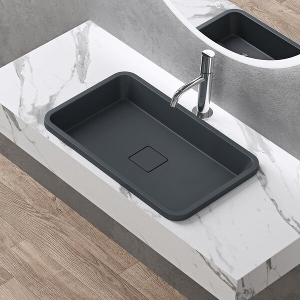 Doporro Lavabo da Incasso Soprapiano 55x33 cm in Resina Minerale Antracite Opaco, Lavandino Rettangolare da Appoggio Senza Foro Rubinetto con Piletta Inclusa C Colossum104
