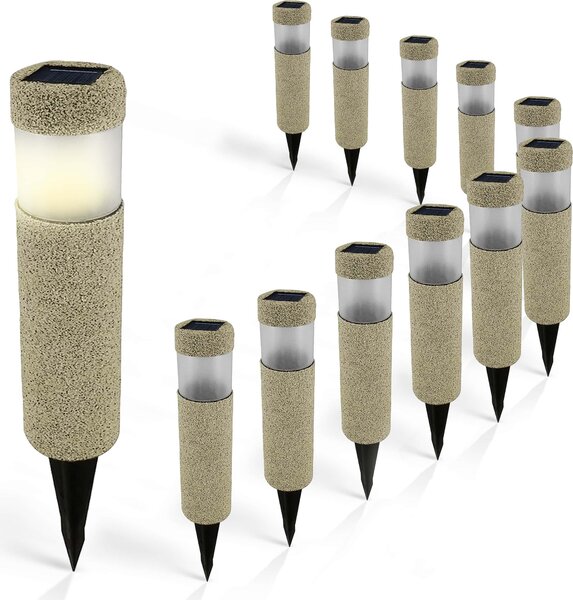DEUBA® Lampada Solare da Esterno Set da 12 LED Protezione IP44 Sensore Crepuscolare Luce Sentiero Balcone Giardino
