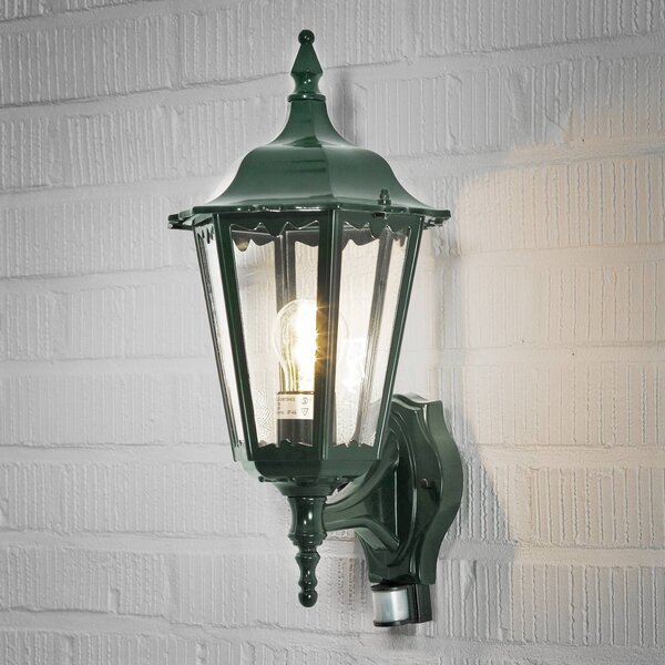 Konstsmide Applique da esterno Firenze con sensore, verticale, verde FIRENZE, Verde, Alluminio, Campagna / Rustiche