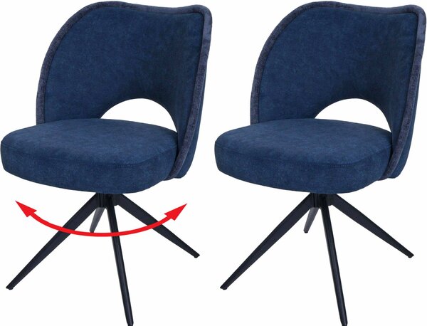 Set di 2 sedie per sala da pranzo HWC-N72, sedia da cucina imbottita, girevole a ritorno automatico, tessuto/tessuto (420g/m²) Oeko-Tex ~ blu