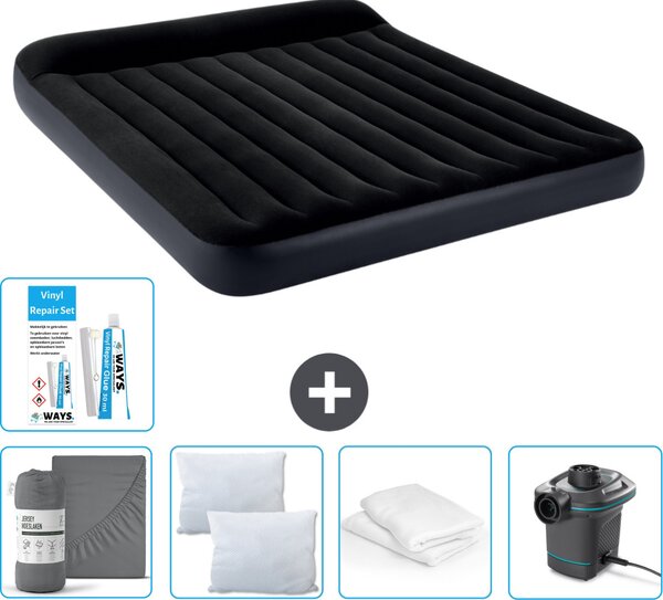 Lettino Intex - 2 persone - 183 x 203 x 25 cm - Blu scuro - Consegna inclusa Lenzuolo di ricambio - Bacio - Pompa - Set di riparazione e protezione per il cuscino