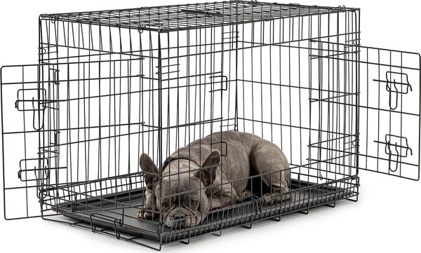 Gabbia da trasporto per animali lionto, gabbia pieghevole in metallo con parete divisoria, base in plastica e chiusura di sicurezza, 76x49x56 cm