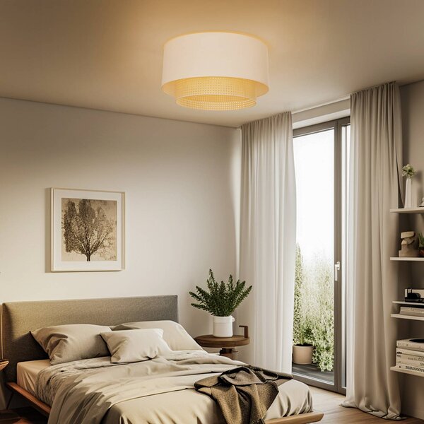 Duolla Plafoniera soffitto Boho, dimmerabile, Bianco / Opale, Camera da letto, Tessuto / Stoffa / Seta, Plafoniera