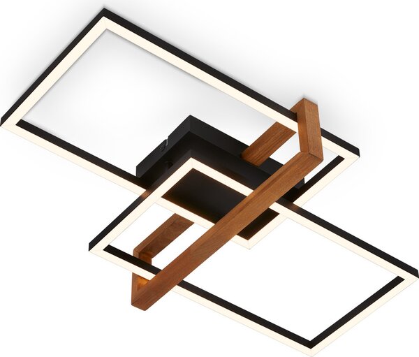 Lampada da soffitto a LED, nera, con legno, LED/33W