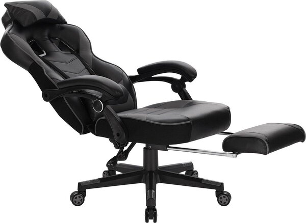 Happyment Gaming Chair Hybrid - Altezza regolabile - Con poggiapiedi - Sedia da ufficio ergonomica - - Nero