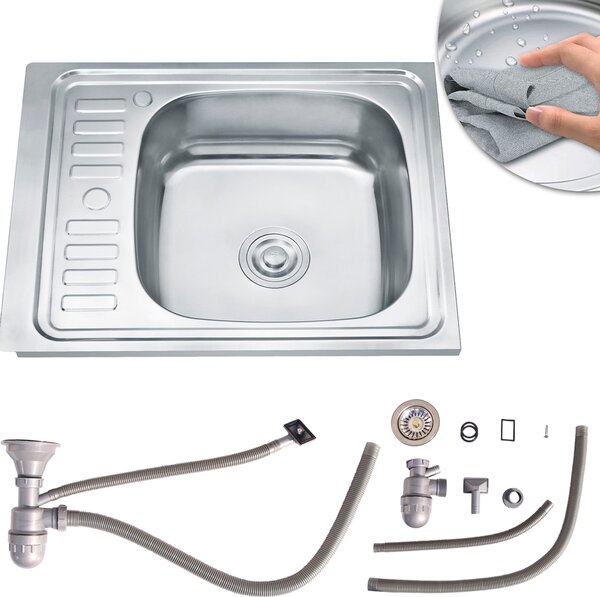 58x48CM Lavello da incasso angolare in acciaio inox con ripiano a destra Lavello cucina Lavello