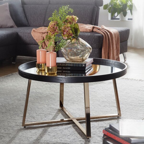 Tavolino di design rotondo ø 78 cm oro scuro con vetro a specchio | Wohnling