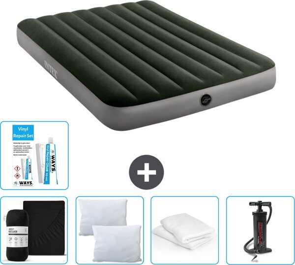 Letto ad aria Intex - Letto matrimoniale - 137 x 191 x 25 cm - Verde - Consegna inclusa Lenzuolo completo - Baciamano - Pompa - Set di riparazione it Guanciale protettivo