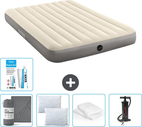 Intex Airbed - 2 persone - 152 x 203 x 25 cm - Beige - lenzuolo incluso - bacio - pompa - set di riparazione e protezione per cuscini