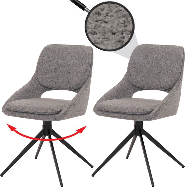 Set di 2 sedie per sala da pranzo HWC-N73, sedia da cucina, girevole con ritorno automatico, tessuto/textile boucle (540g/m²) Oeko-Tex ~ grigio