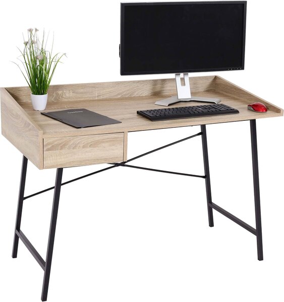 Scrivania MCW-J97, scrivania da ufficio e da computer, cassetto con struttura 3D 98x114x60 cm, certificata MVG ~ effetto rovere