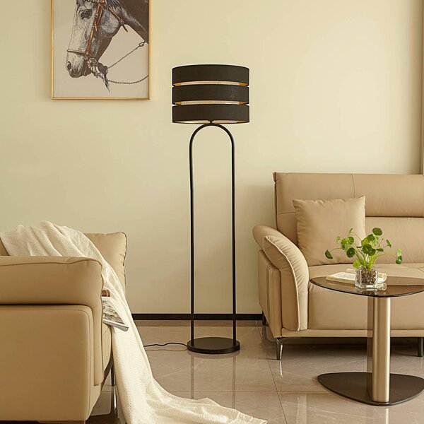 Lampada da terra Tsomo Lindby, Nero, Soggiorno / Sala da pranzo, Tessuto / Stoffa / Seta, Scandinavo, Lampada da terra