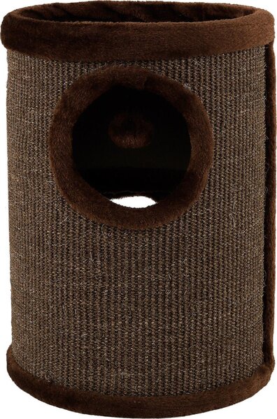 Torre tiragraffi per gatti lionto, botte tiragraffi in sisal da 50 cm con 2 entrate e lettino, robusta e salvaspazio, marrone