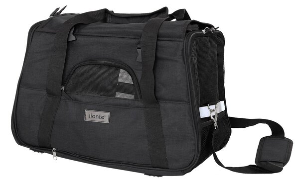 Borsa da trasporto per animali domestici lionto, sicura e confortevole, con finestre a rete, cuscino reclinabile e possibilità di trasporto, pieghevole e facile da pulire, nera