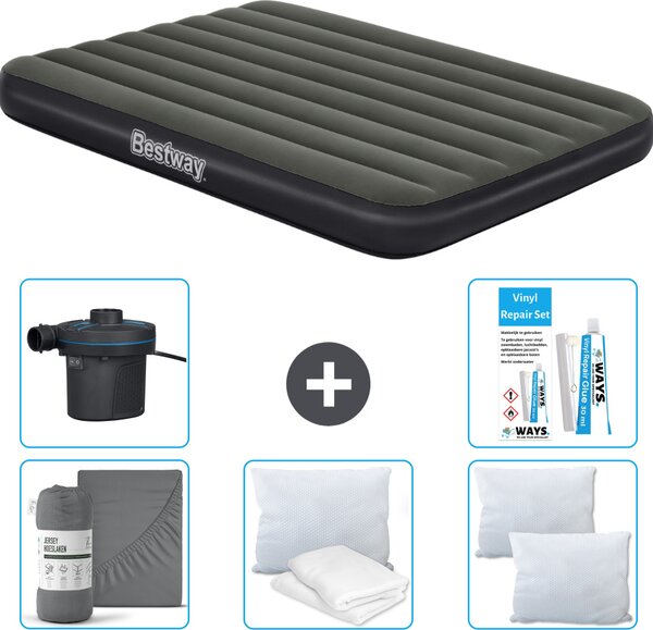 Materasso gonfiabile Bestway - Letto alla francese - 137 x 191 x 25 cm - Verde - Accessori inclusi