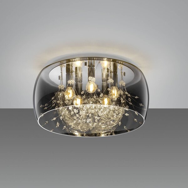 Trio Lighting Plafoniera soffitto Crystel, dimmerabile, Cromo / Argento, Soggiorno / Sala da pranzo, Vetro, Moderno, Plafoniera