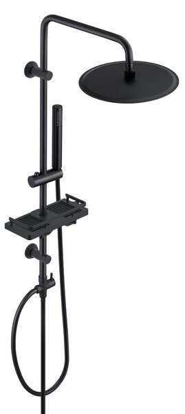 JOHO Sistema doccia a pioggia con mensola, set doccia in acciaio inox senza rubinetto con soffione XL rotondo D25cm nero