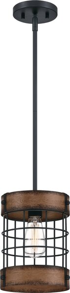 Lampada a sospensione Langston Nero / Legno da fienile per 1 sorgente luminosa