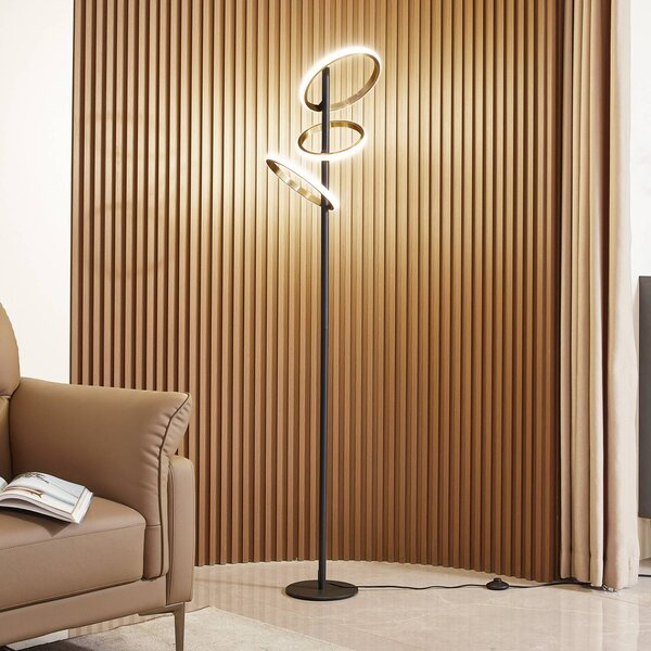 Lampada da terra a LED Madu Lucande, dimmerabile, Nero, Soggiorno / Sala da pranzo, Metallo, Moderno, Lampada LED da terra