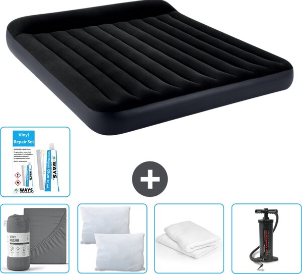 Lettino Intex - 2 persone - 183 x 203 x 25 cm - Blu scuro - Consegna inclusa Lenzuolo di ricambio - Bacio - Pompa - Set di riparazione e protezione per il cuscino