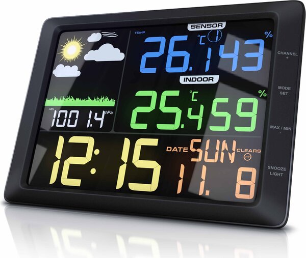 Stazione meteorologica Bearware con sensore esterno, display LCD a colori, previsioni del tempo, pressione atmosferica, temperatura e molto altro