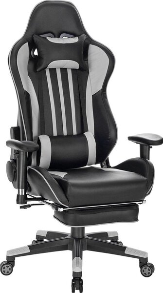 Sedia da gioco - Con poggiapiedi - A righe rosse - Regolabile in altezza - Sedia da ufficio ergonomica - Ecopelle