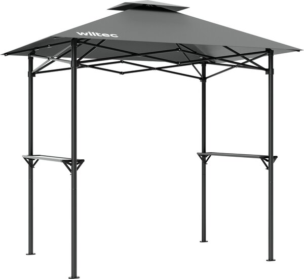 Padiglione barbecue Wiltec grigio 245 x 152 x 242 cm, padiglione barbecue con uscita fumi, tettoia barbecue con telo impermeabile, tenda barbecue con 2 ripiani