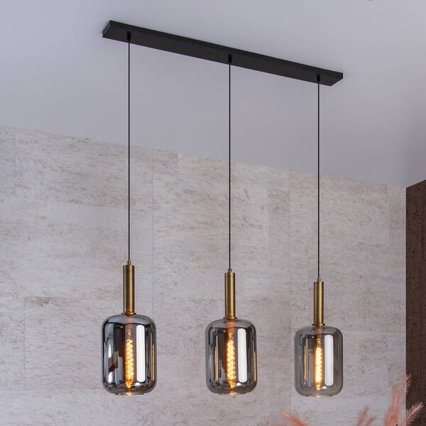 Lucide Lampada a sospensione in vetro Joanet, dimmerabile, Alluminio / Grigio / Zincato, Soggiorno / Sala da pranzo, Vetro, Lampada a sospensione