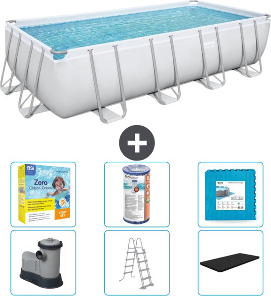 Piscina rettangolare Bestway Power Steel - 549 x 274 x 122 - Grigio - compresa pompa - scala - copertura pacchetto manutenzione - filtro - pavimento in piastrelle
