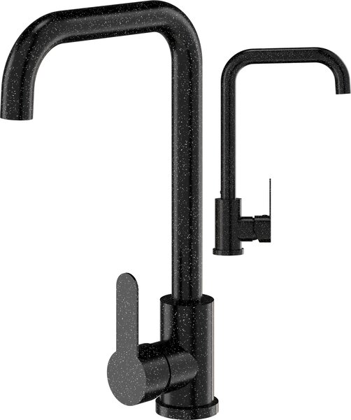 Granitan | STEEL - Miscelatore da cucina - Orientabile a 360° - Effetto granito - Nero - Acciaio inossidabile - Carica in Vetroceramica