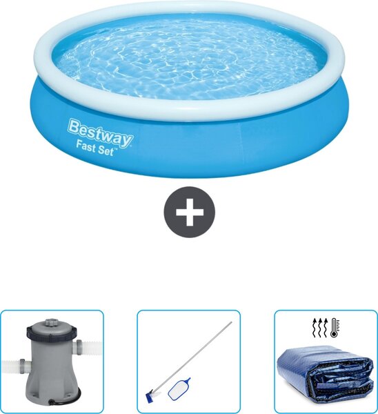 Bestway piscina gonfiabile rotonda fast set - 366 x 76 cm - blu - include pompa - kit di pulizia - vela parasole