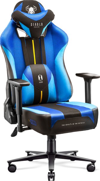 Diablo X-Player Gaming Chair Sedia da ufficio Tessuto 3D Braccioli Design Ergonomico Cuscino Collo/Lombare Frost Black Normale L