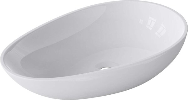 Doporro Lavabo da Appoggio, Lavandino Bagno 59.8x36x14cm, Lavabo Ovale da Minerale Fuso Colossum809, Bianco Lucido