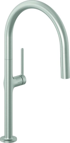 Kludi REEF, miscelatore monocomando per lavello, doccetta estraibile, finitura in acciaio inox, nichel, 1 pezzo