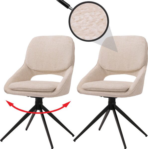 Set di 2 sedie per sala da pranzo HWC-N73, sedia da cucina, girevole a ritorno automatico, tessuto/ceniglia (490g/m²) Oeko-Tex ~ crema-beige