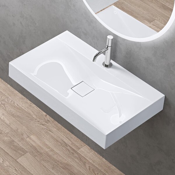 Doporro Lavabo da Appoggio o Sospeso Rettangolare 80 cm in Marmoresina Bianco Lucido, Lavandino Bagno con Foro per Rubinetto, Montaggio a Parete - Colossum810