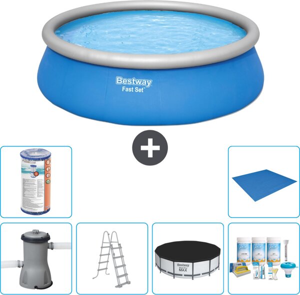 Piscina gonfiabile rotonda Bestway Fast-Set - 457 x 122 cm - blu - inclusa pompa - copertura a scaletta - pacchetto manutenzione - filtro - telo di fondo