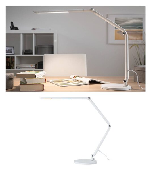 Paulmann Lampada da scrivania FlexBar, dimmerabile, Bianco / Opale, Studio / Ufficio, Alluminio, Moderno, Lampada da tavolo