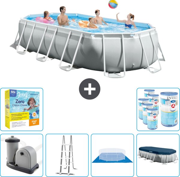 Piscina Intex Oval Prism Frame - 503 x 274 x 122 cm - Grigio - inclusa pompa - scaletta - telo di fondo - pacchetto di manutenzione della copertura - filtro