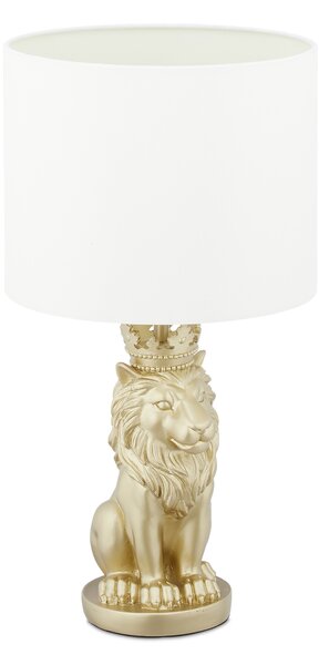 Lampada da tavolo Relaxdays "Leone", lampada da tavolo con paralume in tessuto, E27, elegante lampada da comodino, A x P: 47,5 x 25 cm, bianco/oro
