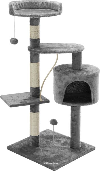 CADOCA Albero Tiragraffi 112 cm 3 Piattaforme 1 Cuccia per Gatti 2 Palline 1 Corda da Gioco Affila Unghie Gatto