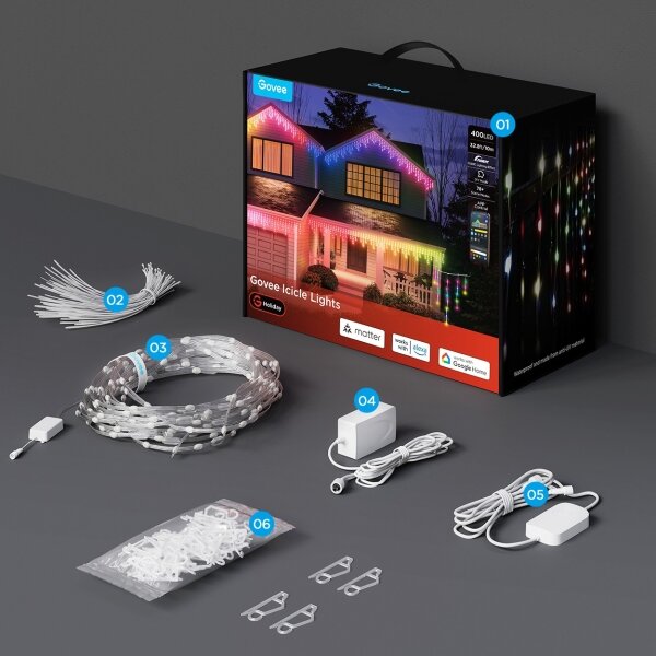 Govee - LED RGBIC Catena luminosa a effetto stalattite per esterni da 10m Wi-Fi Matter IP65