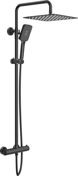 Sistema doccia Rainsworth con termostato, doccia a pioggia quadrata in acciaio inox da 30 cm, soffione a 3 modalità di getto, set doccia 92-126 cm, nero