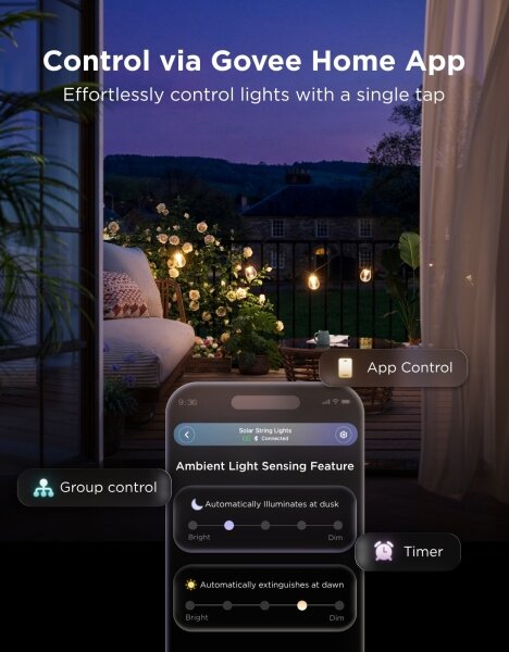 Govee - LED RGBICW Catena luminosa solare 8xLED/6W/5V Wi-Fi Matter IP67