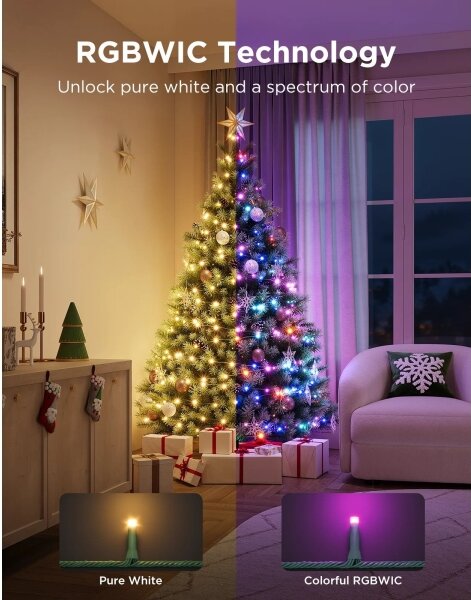Govee - LED RGBWIC Catena di luci natalizie per esterni 2700-6500K 30m Wi-Fi Matter IP65