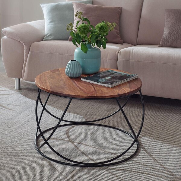 Tavolino in legno massiccio di sheesham / metallo 60 x 40 x 60 cm | Wohnling