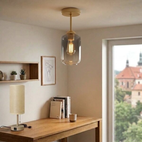 BRILAGI - Lampadario a plafone LED R GLASS 1xE27/60W/230V diam. 14 cm beige/grigio fumé