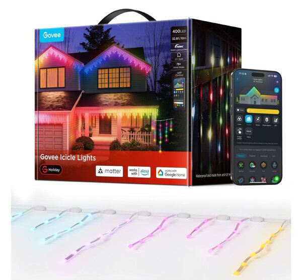 Govee - LED RGBIC Catena luminosa a effetto stalattite per esterni da 10m Wi-Fi Matter IP65